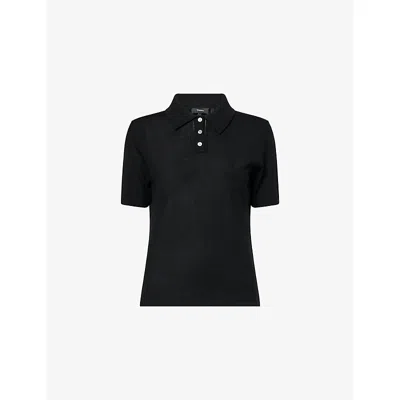 Theory Womens  Pointelle Polo Wool Top In Black