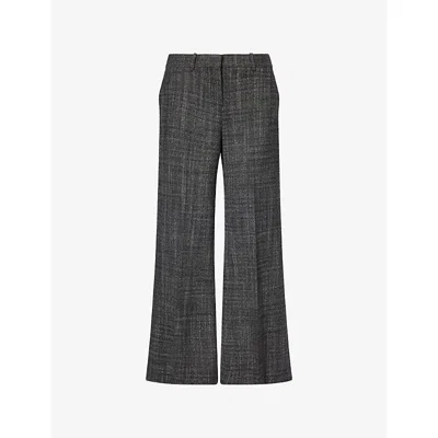Theory Womens Charcoal Multi Pressed-crease Wide-leg Wool-blend Trousers In Gray