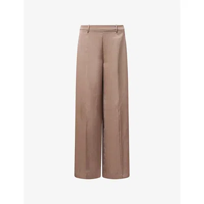 Theory Womens  Relaxed Wide-leg Satin Trousers In Mocha Taupe