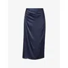 Theory Womens Nocturne Navy Ruched Regular-fit Woven Midi Skirt