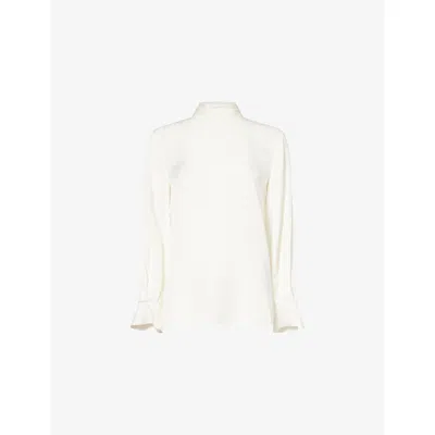Theory Womens Ivory Scarf-tie High-neck Silk Blouse In White