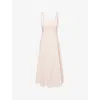 Theory Womens Warm Pink Seamed Square-neck Linen-blend Midi Dress