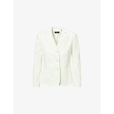 Theory Womens Light Sea Glass Shrunken Three-button Single-breasted Linen-blend Blazer In White