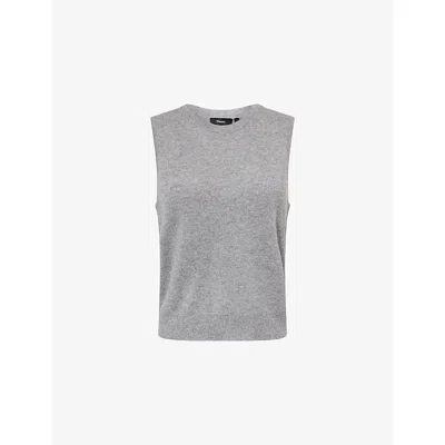Theory Womens Husky Sleeveless Crewneck Cashmere Top In Gray