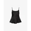 Theory Womens Black Spaghetti-strap Peplum-waist Satin Top In Black