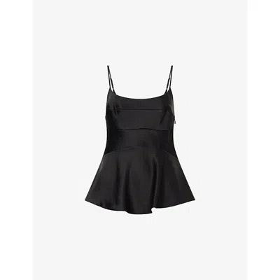 Theory Womens Black Spaghetti-strap Peplum-waist Satin Top