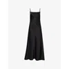 Theory Womens Black Spaghetti-strap Satin Slip Maxi Dress In Black