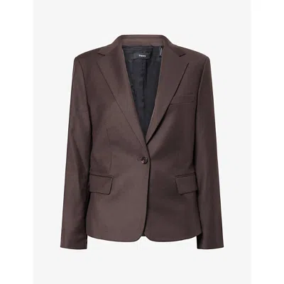 Theory Womens  The Slim Single-breasted Wool Jacket In Brown