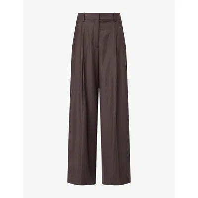 Theory Womens  The Wide-leg Pleat Wool Trousers In Brown