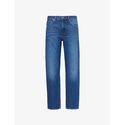 Theory Womens  Thean Five-pockets Straight-leg High-rise Woven-blend Jeans In Med Washed Indigo