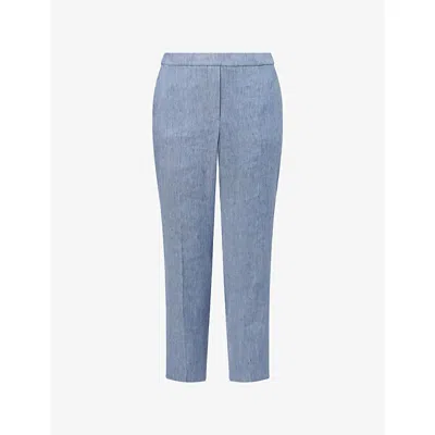 Theory Womens Light Denim Treeca Pull-on Linen-blend Trousers In Blue