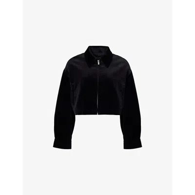 Theory Womens Velvet-texture Collar Regular-fit Stretch-cotton Jacket Black