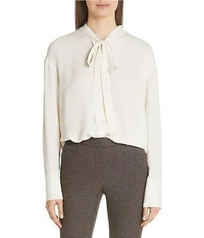 Pre-owned Theory Womens Weekender Tie Neck Button Down Blouse In Ivory
