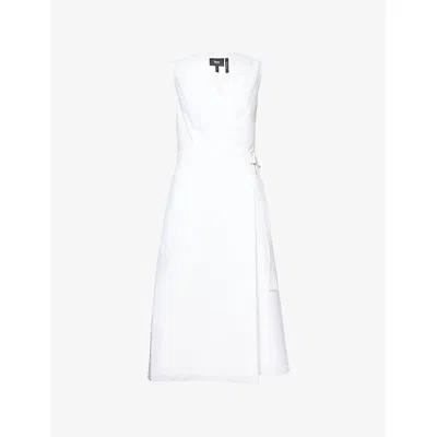 Theory Womens Aline Wrap Stretch-linen Blend Midi Dress White