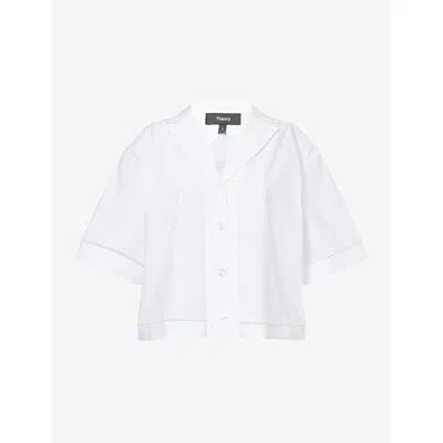 THEORY WOMENS THEORY CROPPED SHORT-SLEEVES STRETCH-COTTON SHIRT