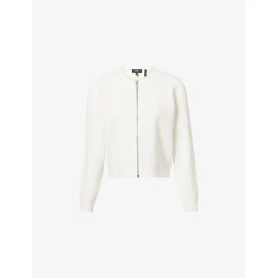 Theory Womens White Pointelle Zip-up Knitted Cardigan