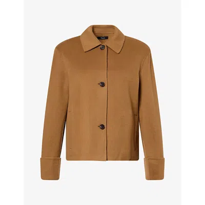 Theory Womens Wide-cuff Wool-blend Jacket Acacia Brown