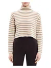 Theory Striped Crop Turtleneck In Felted Wool-cashmere In White