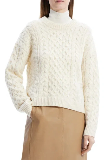 Theory Cable Knit Sweater In Felted Wool-cashmere In Ivory