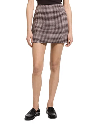 Theory Wool & Cashmere Plaid Mini Skirt In Brown