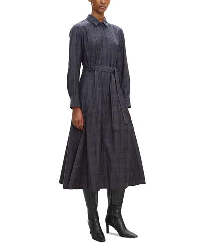 Theory Wool Belted Shirt Dress In Blue