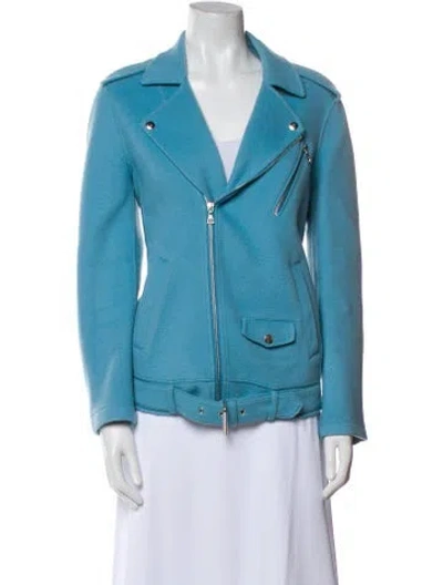 Pre-owned Theory Wool Biker Jacket In Blue