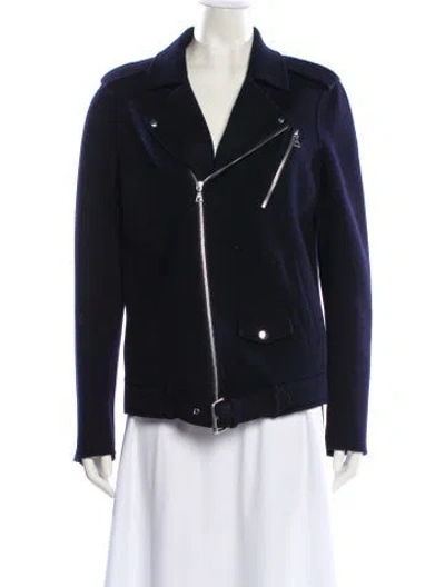 Pre-owned Theory Wool Biker Jacket In Blue