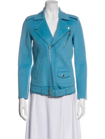 Pre-owned Theory Wool Biker Jacket In Blue
