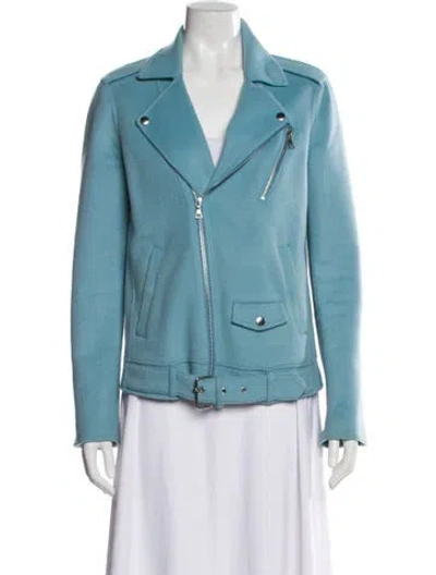 Pre-owned Theory Wool Biker Jacket In Blue