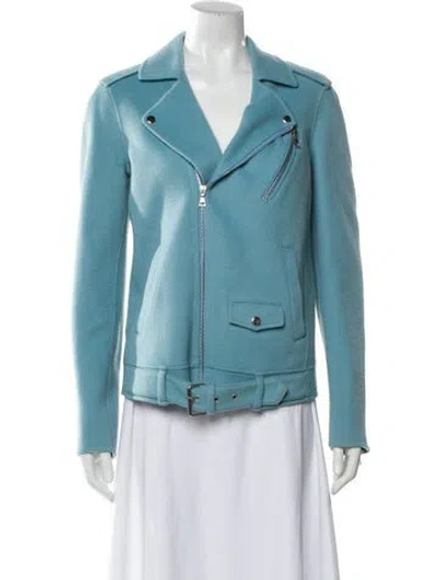 Pre-owned Theory Wool Biker Jacket In Blue