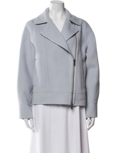 Pre-owned Theory Wool Biker Jacket In Blue