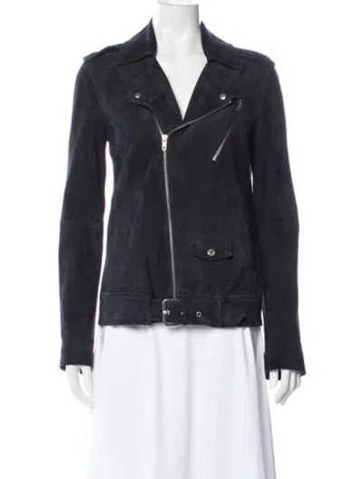 Pre-owned Theory Wool Biker Jacket In Blue
