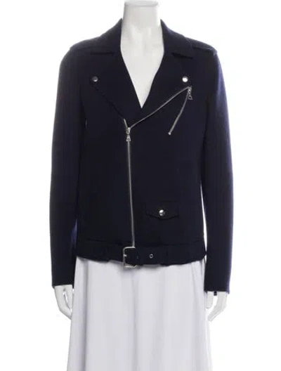 Pre-owned Theory Wool Biker Jacket In Blue