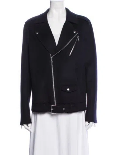 Pre-owned Theory Wool Biker Jacket In Blue