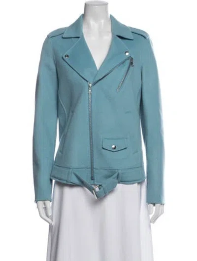 Pre-owned Theory Wool Biker Jacket In Blue