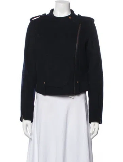 Pre-owned Theory Wool Biker Jacket In Blue