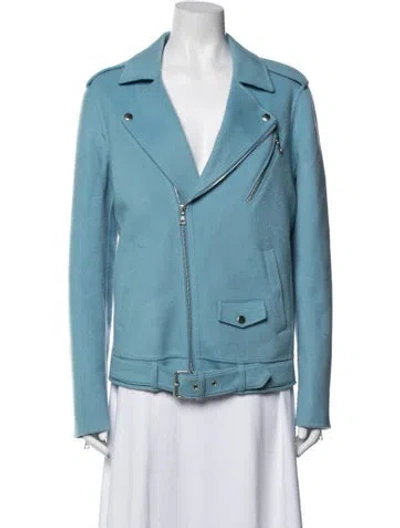 Pre-owned Theory Wool Biker Jacket In Blue