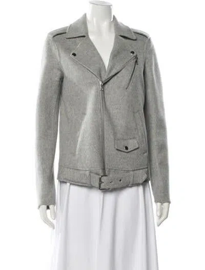 Pre-owned Theory Wool Biker Jacket In Gray