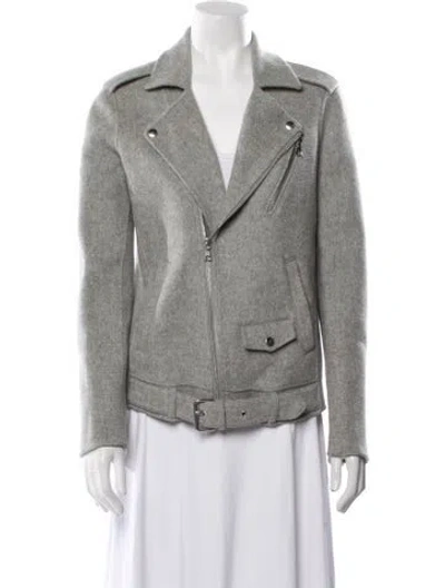 Pre-owned Theory Wool Biker Jacket In Gray