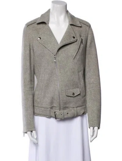 Pre-owned Theory Wool Biker Jacket In Gray