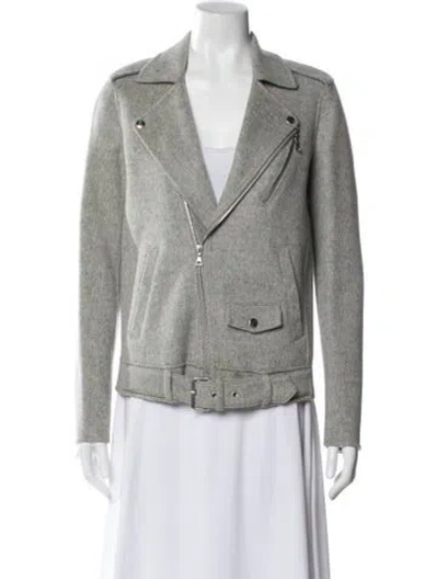 Pre-owned Theory Wool Biker Jacket In Gray