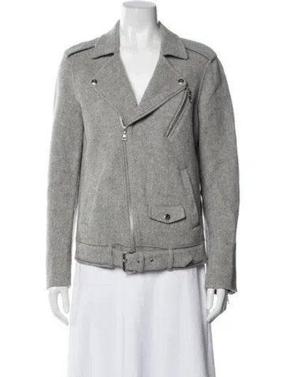 Pre-owned Theory Wool Biker Jacket In Gray