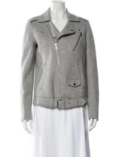 Pre-owned Theory Wool Biker Jacket In Gray
