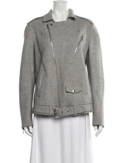 Pre-owned Theory Wool Biker Jacket In Gray