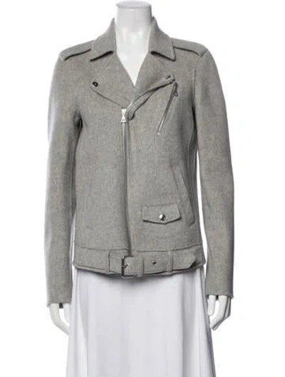 Pre-owned Theory Wool Biker Jacket In Gray