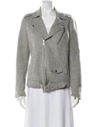 Pre-owned Theory Wool Biker Jacket In Gray