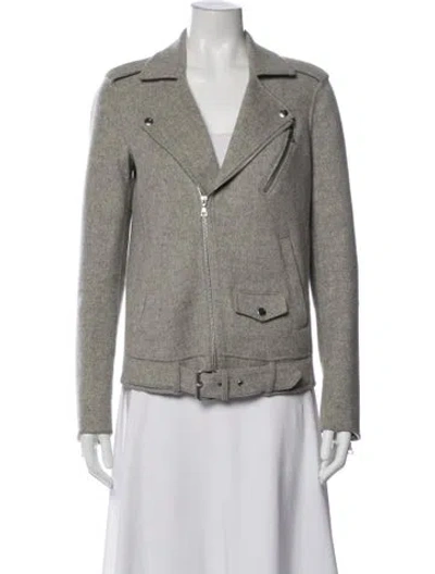 Pre-owned Theory Wool Biker Jacket In Grey
