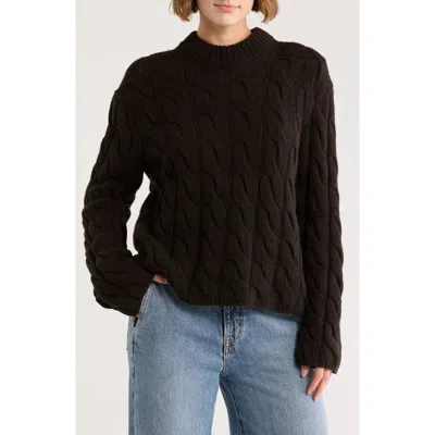 Theory Wool Blend Cable Knit Pullover Sweater In Black