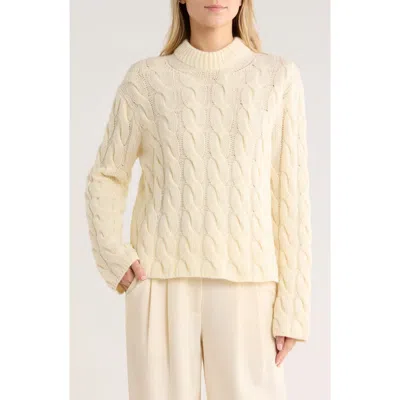 Theory Wool Blend Cable Knit Pullover Sweater In Neutral