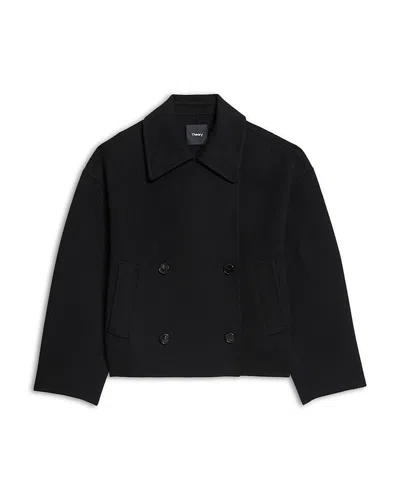 Theory Wool Blend Double Breasted Coat In Black